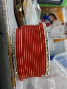 Red &amp; White Stone-Studded Bridal  chura