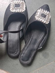 Elegant Black Flats with Crystal Embellishment