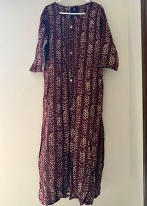 Burgandy Printed Kurta & Pants Set