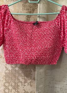 Pink Patterned Crop Top, Bust- 36 Strechable