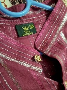 Men's Maroon Striped Kurta