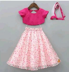 Girls Pink Floral Lehenga Choli Set