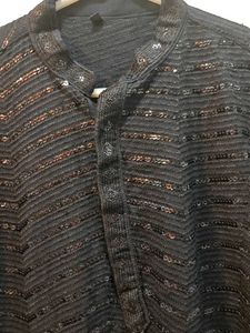 Men's Black Sequined Kurta