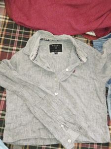 Guess Grey Linen Button-Up Shirt