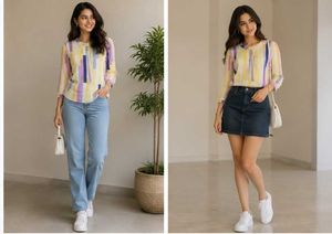 Pastel Striped Quarter Sleeve Chiffon Top