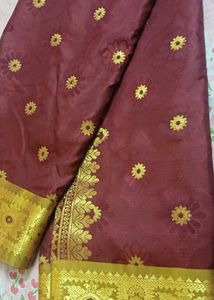 Maroon &amp; Gold Brocade Saree