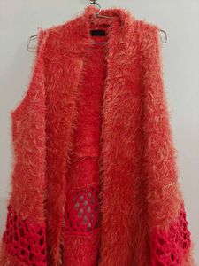 Vibrant Fuzzy Crochet Shrug - free size