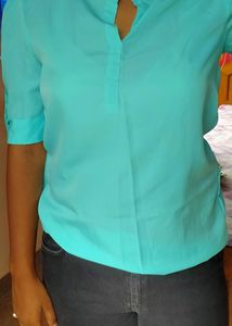 Sea Green Office Wear Formal Tops