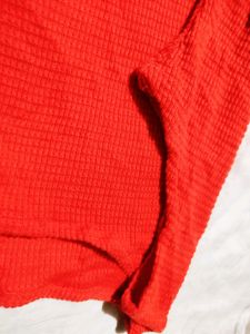 Red Half Sleeves Solid Warm Top For light Winter
