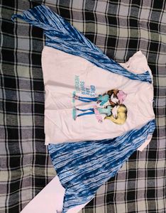 Graphic Tee with Blue Tie-Dye Shrug Top