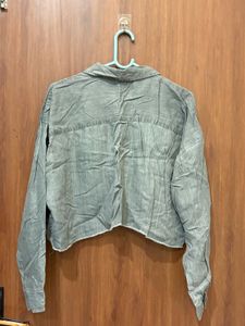 Cropped Green Denim Shirt