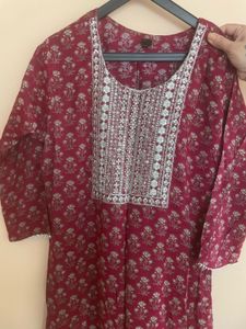 Maroon Floral Print Kurta Set with Dupatta