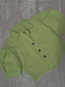 Lime Green Textured Cropped Shirt