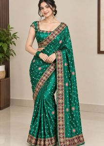 Stunning Emerald Green Embroidered Saree