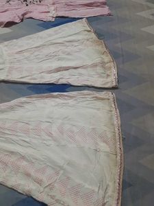 Pink Striped Kurta with White Pants Set