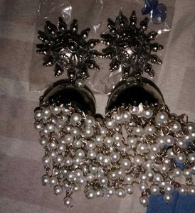 Oxidised Elegance Pearl Jhumkas