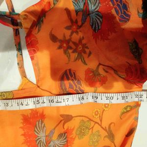 Beautiful Orange Floral Print Gown wth belt