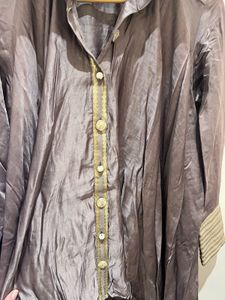 Embellished Grey Kurta Set with matching potli
