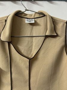 Beige Sleeveless Collared Top