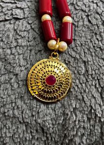 Red Beaded Necklace with Earrings