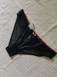Adore me Black Lace Briefs with Pink Trim