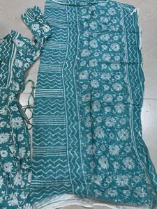 Teal Floral Print Kurta Set