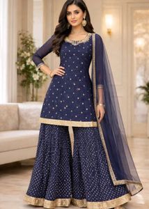 Blue & Gold Embroidered Kurta Set