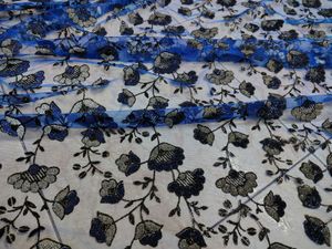 Embellished Blue Net 1m Fabric