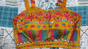 Mustard Embroiderd 3pc set Skirt, Crop top &amp; Shrug