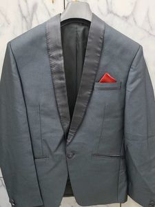 Men's Grey Blazer with Satin Lapel