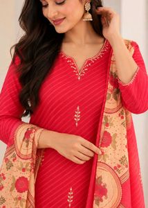 Coral Gota Patti Floral Kurta Set