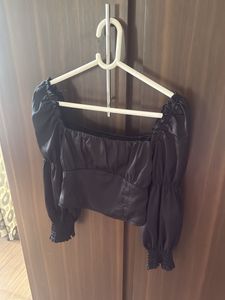 Satin Square Neck Puff Sleeve Top