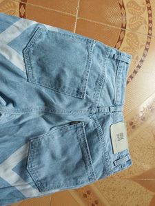 Blue Heart Print Wide Leg Jeans (High Waist)