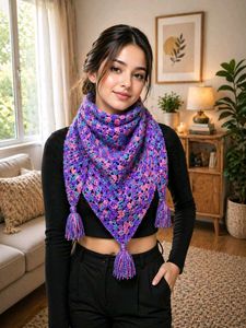 Vibrant Purple Crochet Scarf with Tassels