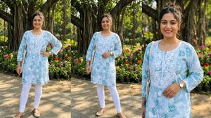 Sky Blue Leaf Print short Kurti