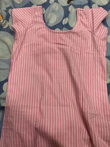 Pink Striped Kurta Set with Embellishment