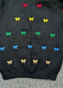 Black Embroided Woolen Top For Women