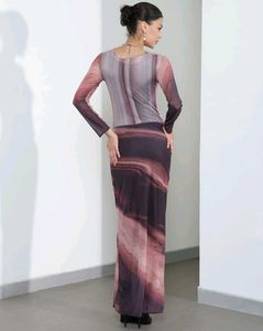 Long Sleeve Abstract Print Maxi Dress