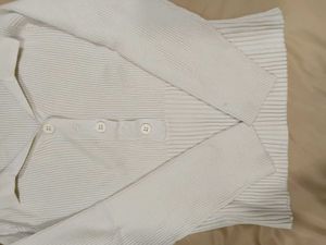 White Ribbed Collared Top with Buttons