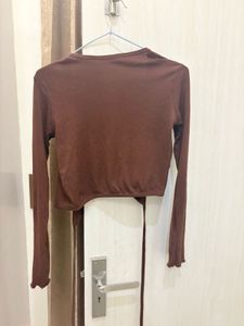 Brown V-neck Wrap Top &amp; Jeans waist 28