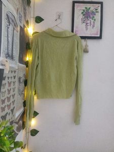 Lime Green Collared Long Sleeve Top