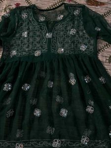 Embroidered Green Kurta with Mirror Work