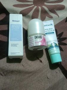 Re'equil Sunscreen, Engage Deodorant & Shampoo
