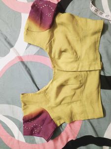 Elegant Lime Green &amp; Purple Saree With Blouse