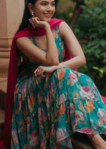 Beautiful Teal Floral anarkali set