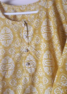 Gold Yellow Cotton Kurti with Bottom