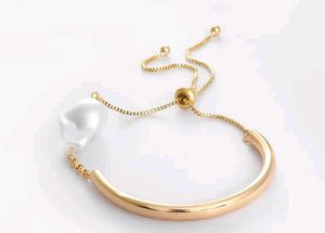 Golden Arc Pearl Slider Bracelet