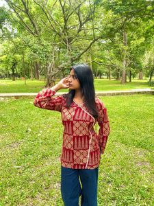 Red Ethnic Print Kurta