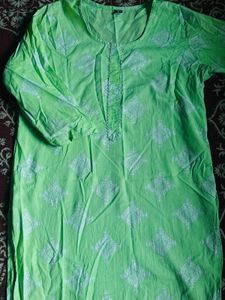 Lime Green Embroidered Cotton Kurta