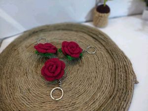 Handmade Crochet Rose Keychains (Set of 3)
